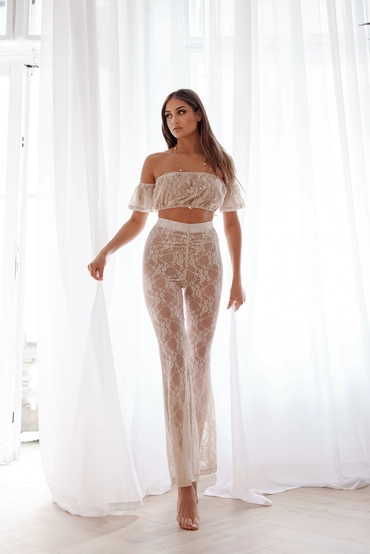 Beige lace pants